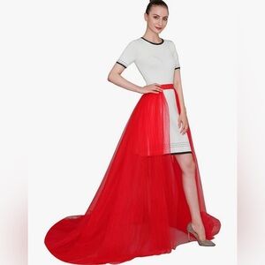 Long floor length red tulle skirt